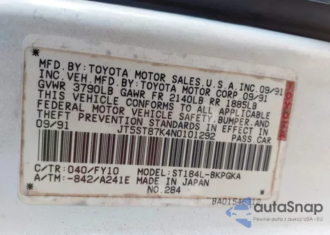 1992 Toyota Celica Gt z USA, uszkodzony, nr VIN JT5ST87K4N0101292